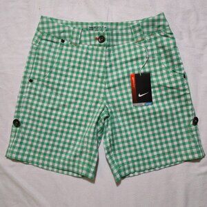 Nike Golf Sport Women's Shorts Size 2 Dri-Fit Green White Checkered Active
